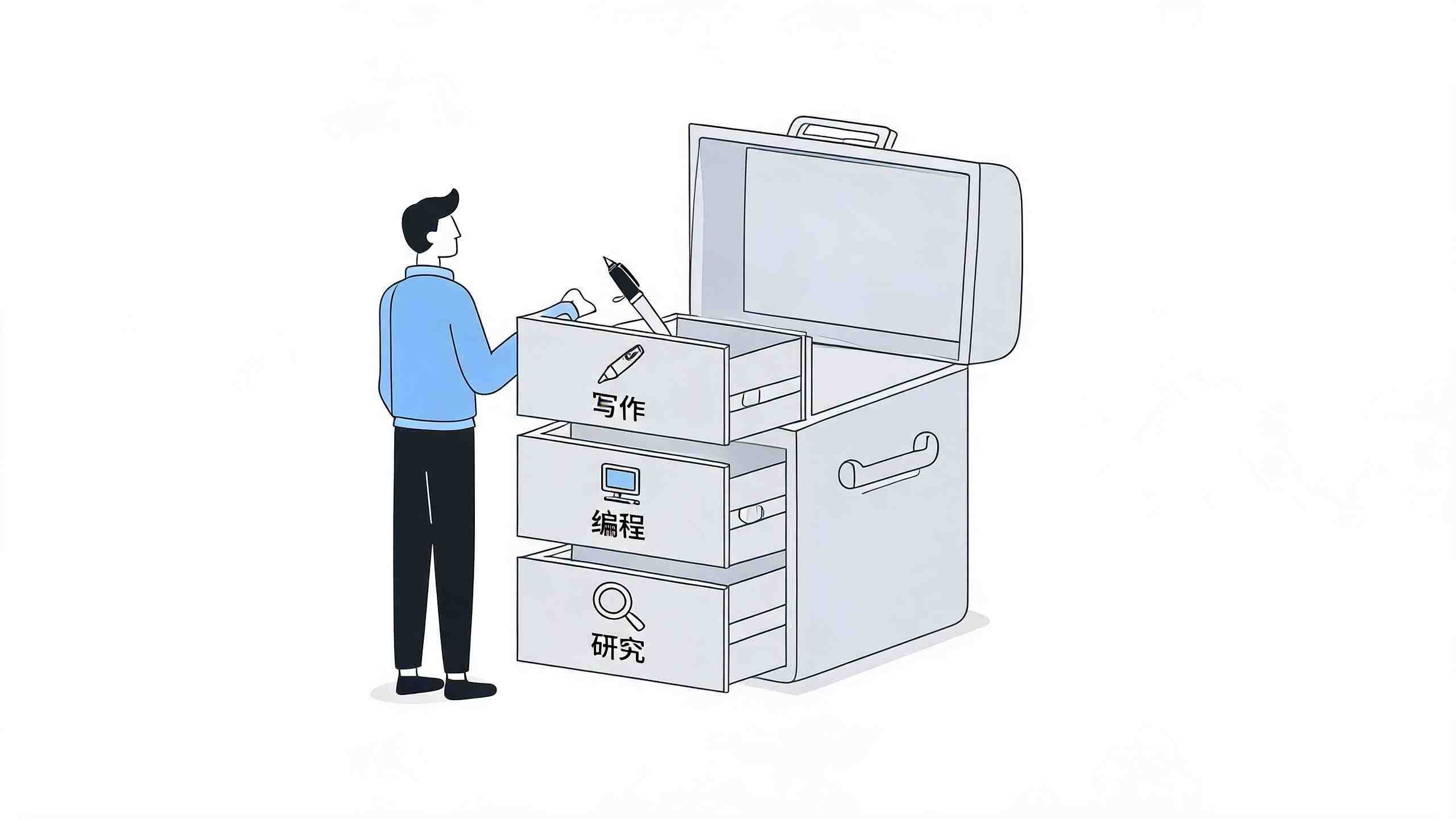 AI工具箱概念图,展示为不同任务选择合适的ChatGPT替代品